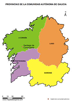Mapa de provincias de la comunidad autónoma de Galicia