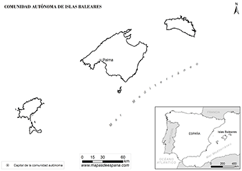 Mapa comunidad de Islas Baleares en blanco