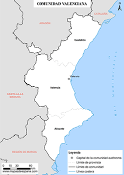 Mapa provincias de la Comunidad Valenciana