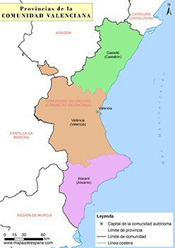 Mapa Comunidad Valenciana provincias