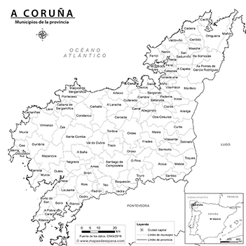 Mapa provincia de A Coruña blanco