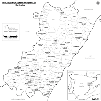 Mapa provincia de Castellón blanco