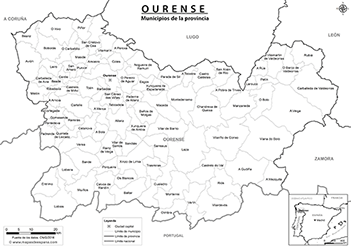 Mapa provincia de Ourense blanco
