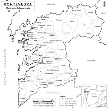 Mapa provincia de Pontevedra blanco