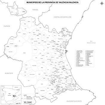 Mapa provincia de Valencia blanco