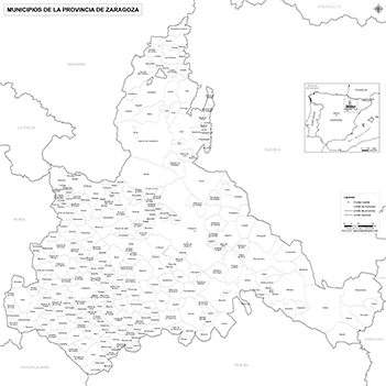 Mapa provincia de Zaragoza blanco